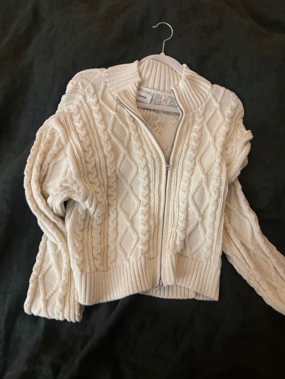 Samsøe Samsøe Nikole Zip Cable Knit Cardigan Ivory Size M